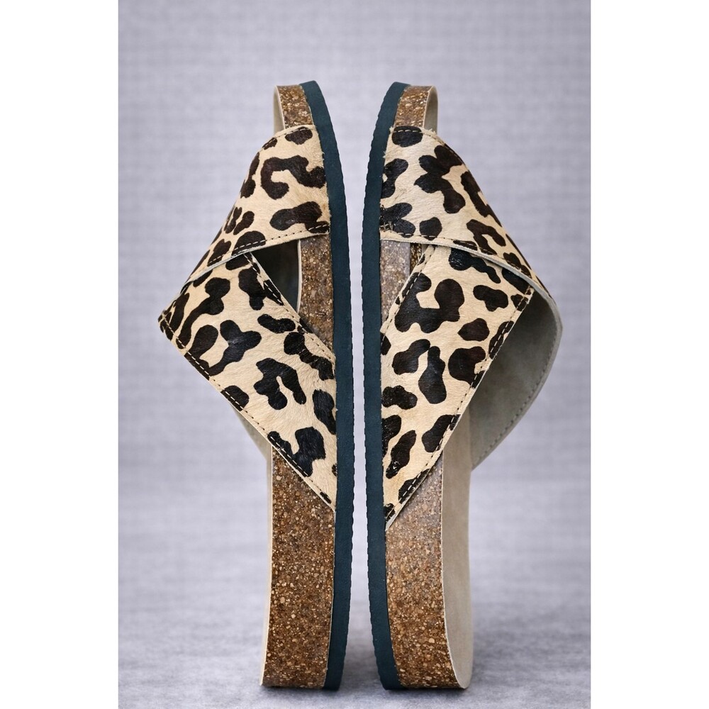 Leopard Pony Hair Sandals Womens 8.5 Criss Cross Slip On Boho - Picture 4 of 8